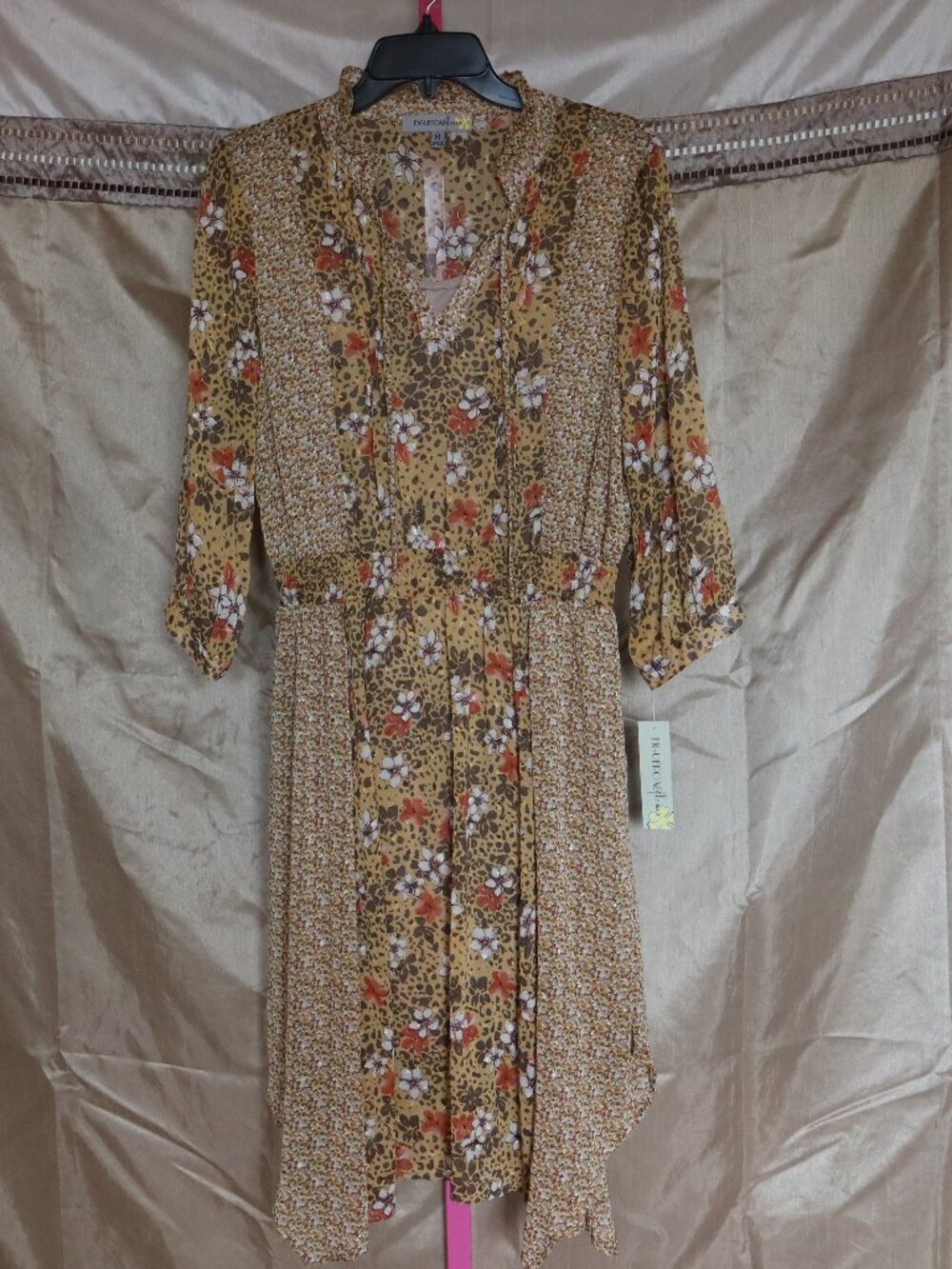Figueroa & Flower Midi Dress, Slip included - Yellow, gold fleck Floral - Medium